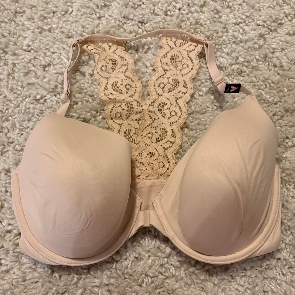 Victoria's Secret Perfect Coverage Racerback Lace Bra Nude 34DD
